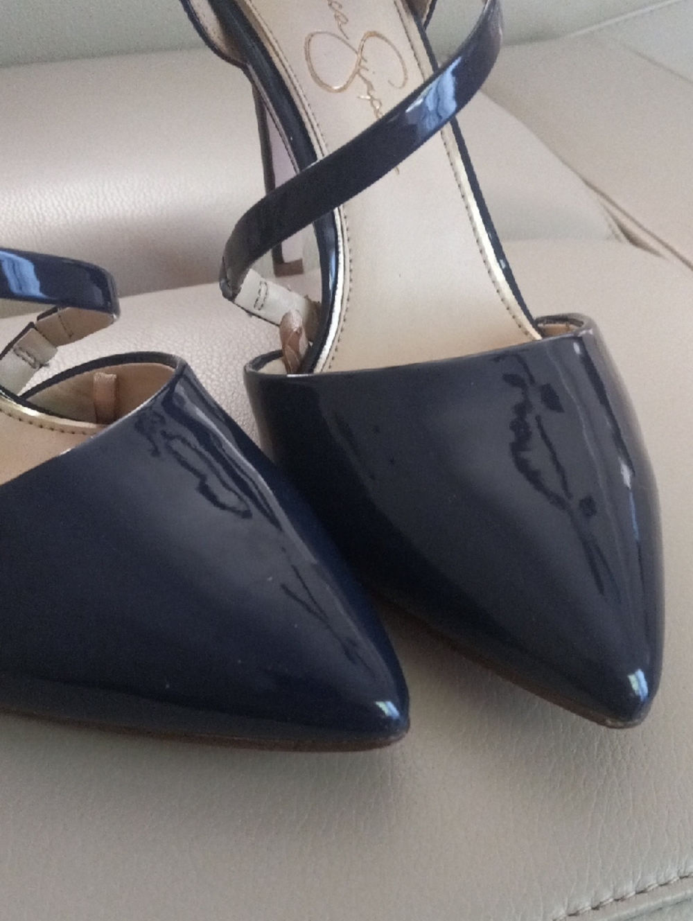 Jessica Simpson Navy Patent Pointed-Toe Ankle-Strap Heels - Picture 8 of 17